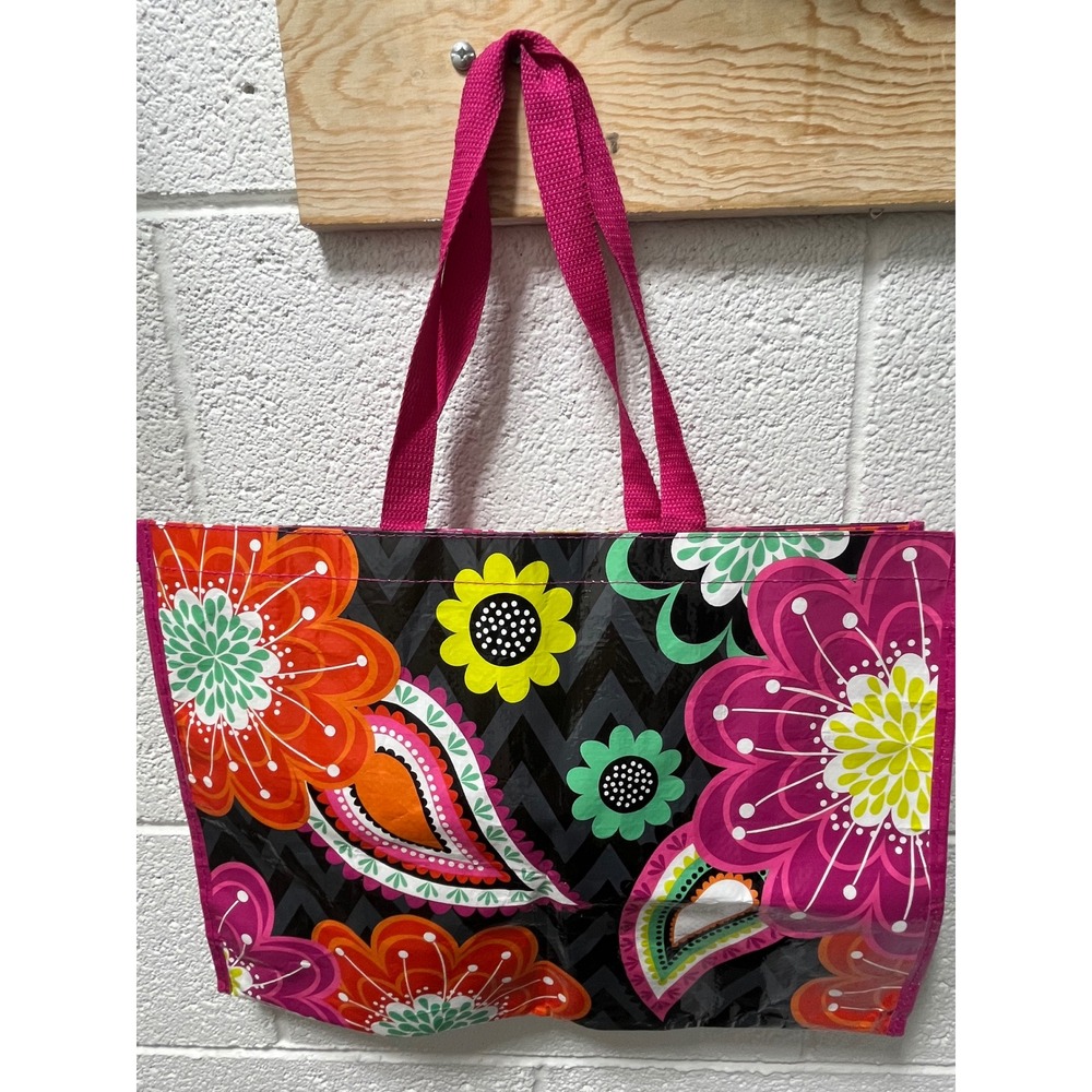 Vera Bradley Reusable Tote Bag Floral‎ Paisley Chevron Black Pink Recycled